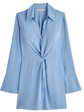 Abercrombie & Fitch Light BlueLong-Sleeve Twist-Front Mini Shirt Dress